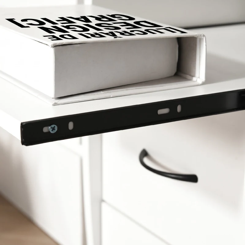 HOMCOM Birou pentru PC cu Poliță pentru Tastatură și Monitor și 2 Sertare, 120x55x85 cm, Alb