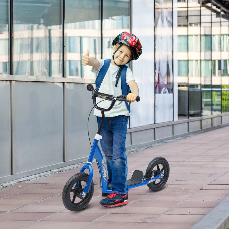 HOMCOM Monopattino per Bambini 5-12 Anni con Freno Posteriore e Manubrio Regolabile, 120x52x80-88 cm, Blu