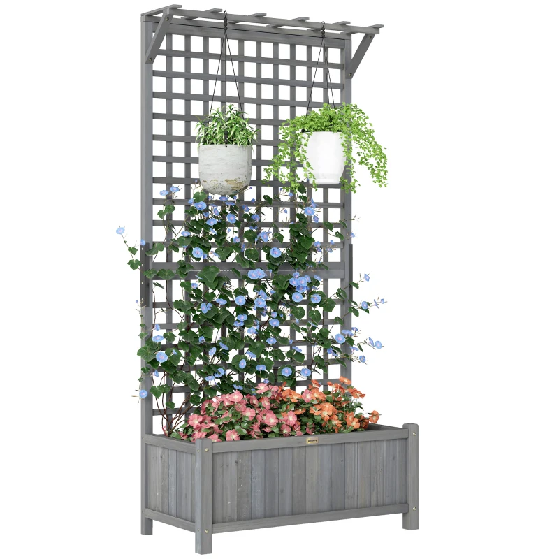 Outsunny Hochbeet mit Spalier und Dach, Pflanzkasten, Blumenbeet, wetterfest, Holz, 90 x 45 x 183 cm, Dunkelgrau