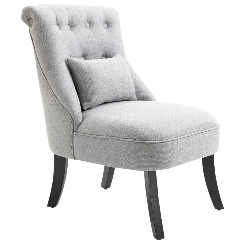 HOMCOM Fabric Single Sofa Dining Chair Tub Chair Upholstered W/ Pillow Solid Wood Leg Home Living Room Furniture Grey