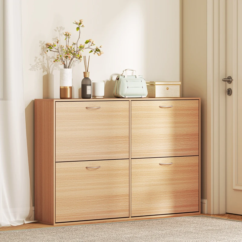 HOMCOM Sapateira Moderna com 4 Gavetas Abatíveis e Prateleiras Ajustáveis para 16-24 Pares de Sapatos 120x24x81 cm Madeira