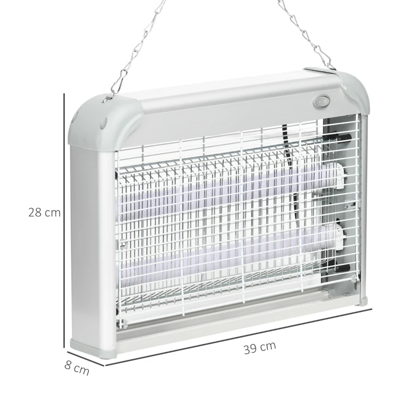 Outsunny Zapper per Insetti e Zanzare da 20W a Luci LED UV con Vassoio Rimovibile, in ABS e Metallo, 39x8x28 cm