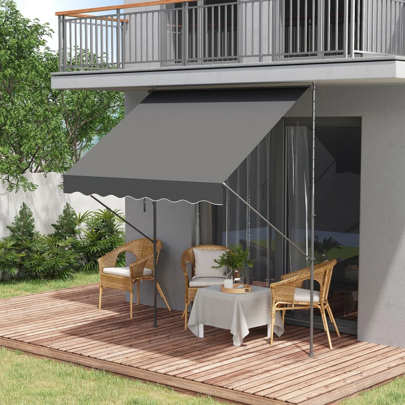 Outsunny Toldo Manual Retrátil Ajustável 200x170x200-290 cm com Manivela Proteção Solar UV40+ para Varanda Jardim Cinza