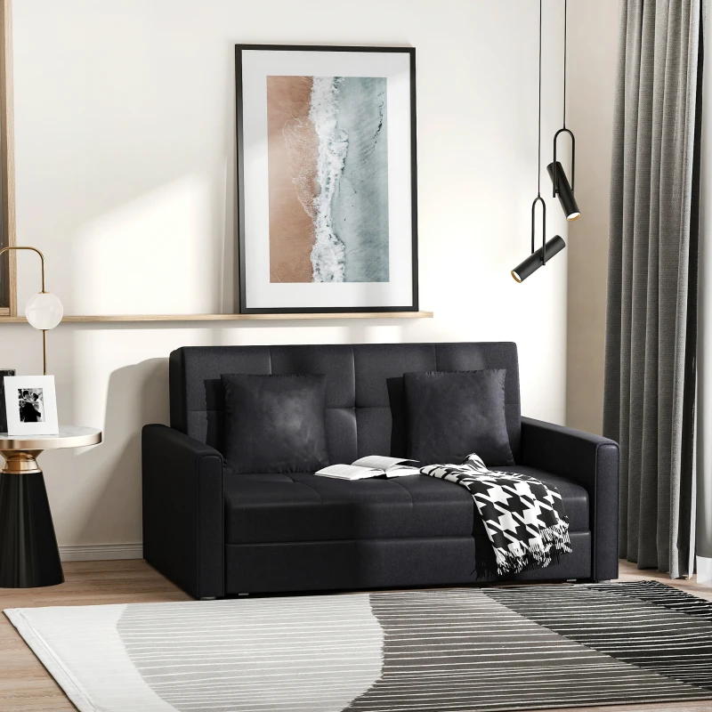 HOMCOM Canapé-lit 2 places convertible 2 en 1 avec 2 coussins et coffre de rangement intégré 152 x 101 x 81 cm gris foncé(m-2)