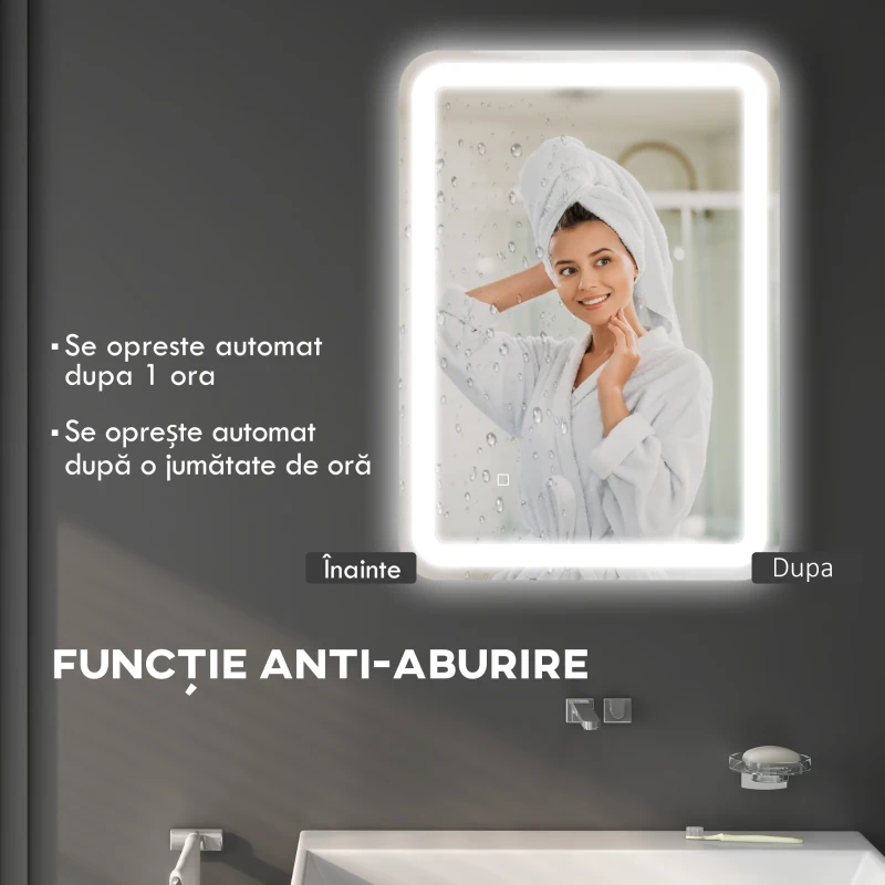 kleankin Oglinda pentru baie cu lumini LED, 70 x 50 cm