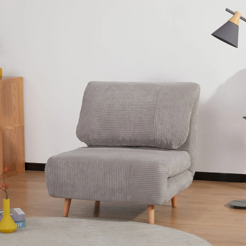 HOMCOM Fotoliu Pat Reclinabil 2 în 1 cu Șezut Extra-Large, Efect Catifea, Gri