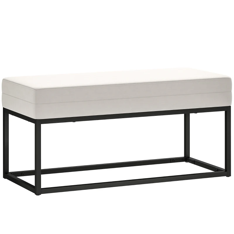 HOMCOM Bancă de intrare modernă din oțel, spumă și material catifelat cu picioare reglabile, 94x42x44 cm, crem