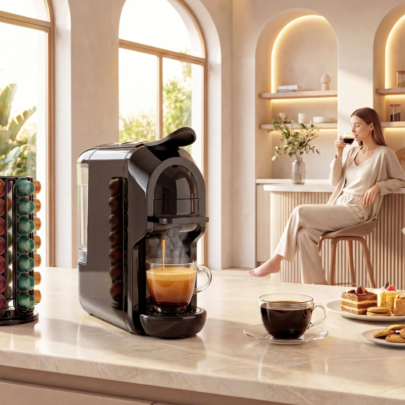 HOMCOM Pod Coffee Machine for Nespresso, Dolce Gusto Capsule & Ground Coffee, Small Semi Automatic Coffee Maker, 19 Bar, 0.6L