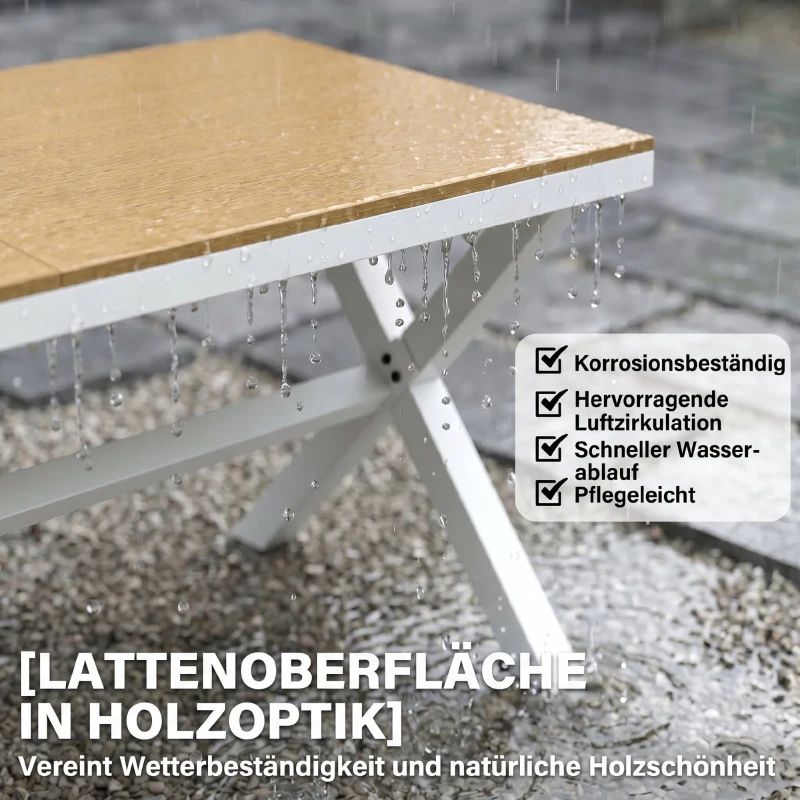 Outsunny Gartenmöbel Set Sitzgruppe 7-teilig Tisch mit 6 stapelbare Stühlen Holzoptik Aluminiumrahmen Teak