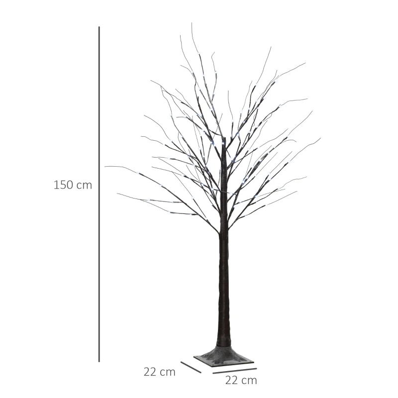 HOMCOM Brad de Crăciun Luminos Tip Mesteacăn, 150 cm, 96 Led-uri, Bază Lată, pentru Interior și Exterior, Maro