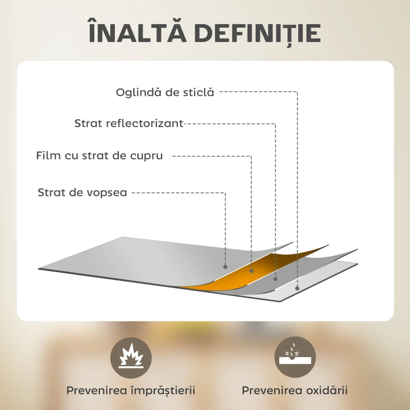 HOMCOM Oglindă de perete din sticlă și MDF, 40x60 cm, Culoare Lemn