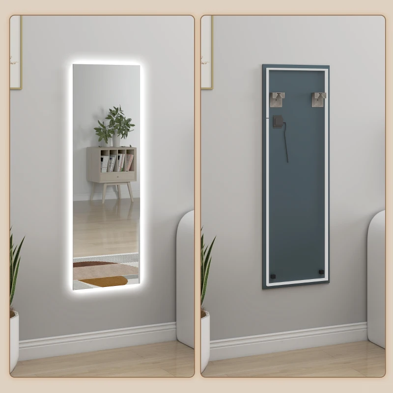 HOMCOM Grand miroir mural LED miroir pleine longueur 3 couleurs de lumière réglables fonction mémoire 120 x 40 cm transparent