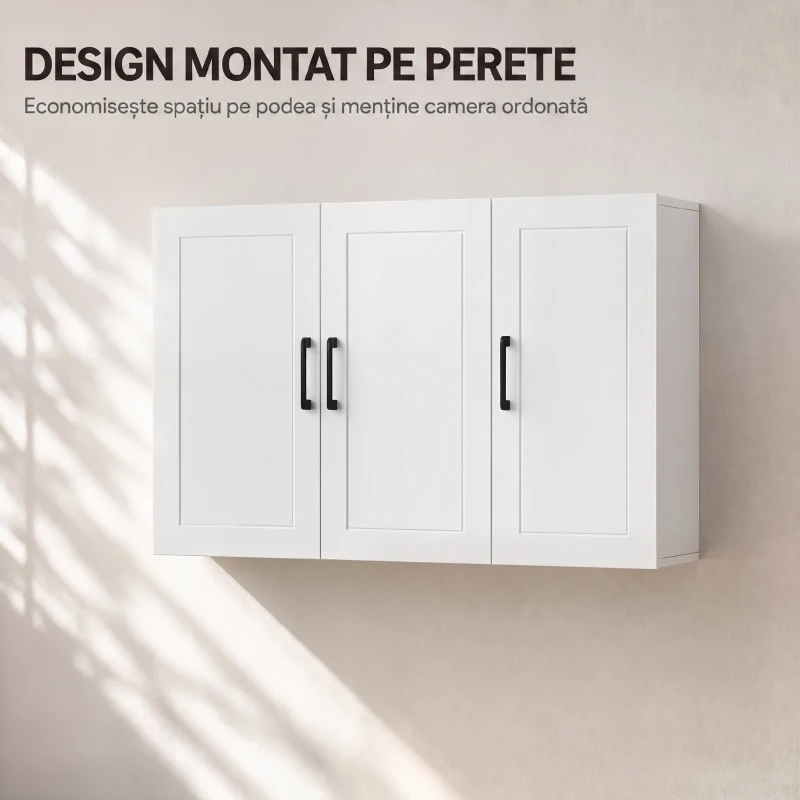 HOMCOM Dulap Baie Da Perete Con 3 Uși E Raft Reglabil, Alb