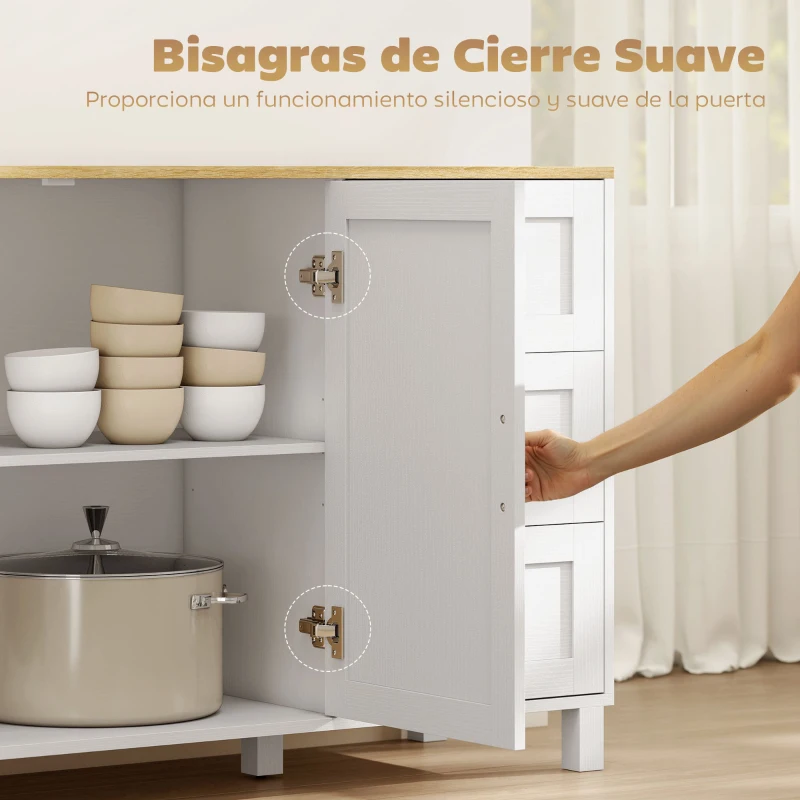 HOMCOM Aparador para Salón Moderno con 2 Puertas 3 Cajones Estante Ajustable para Comedor Entrada 120x38x76 cm Blanco