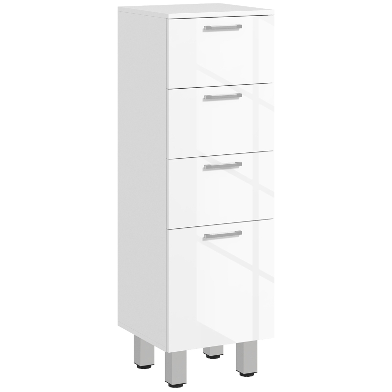 kleankin Meuble de salle de bain sur pied - 4 tiroirs et base surélevée, commode salle de bain salon chambre, 30x30x93cm, blanc