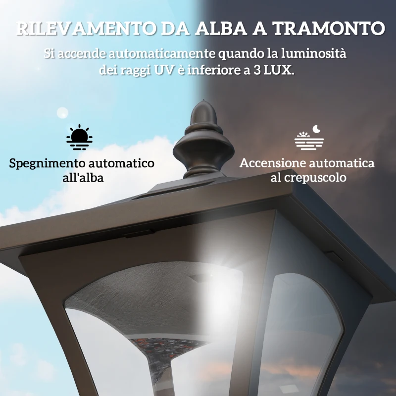 Outsunny Lampada da Giardino a LED a Energia Solare Impermeabile IP44, 15x15x177 cm, Nero