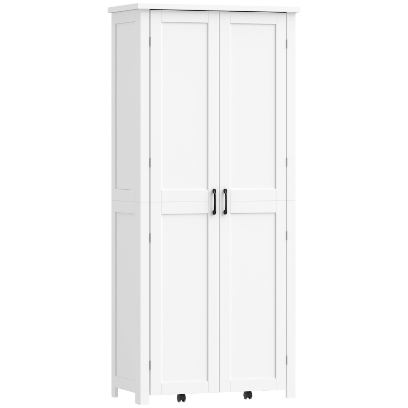 HOMCOM Mobile Cucina Alto con Ruote, 2 Ante, 14 Scomparti, 80x40x180 cm, Bianco