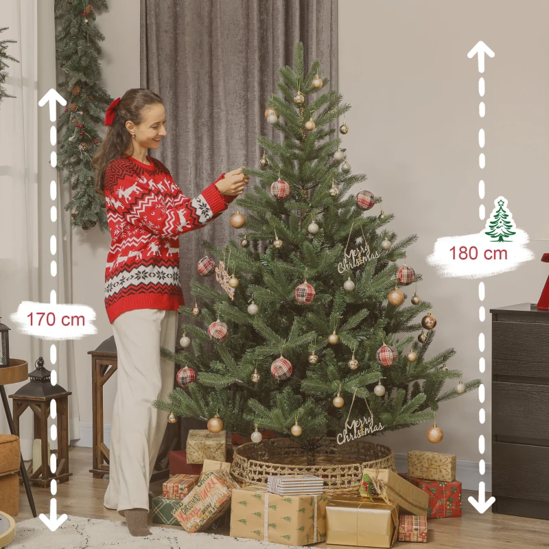 HOMCOM Künstlicher Weihnachtsbaum, 180 cm, dichte Zweige, realistisches Aussehen, flammenhemmend, Kunststoff, Metall, Grün