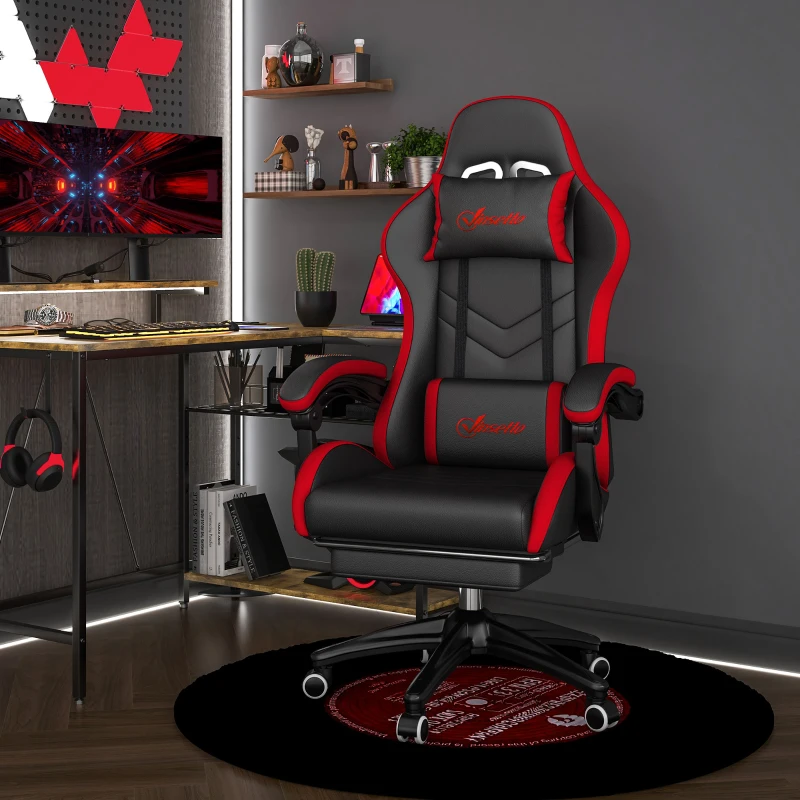 Vinsetto Sedia da Gaming con Altezza Regolabile e Schienale Reclinabile, 65x65x121-129 cm, Nero e Rosso