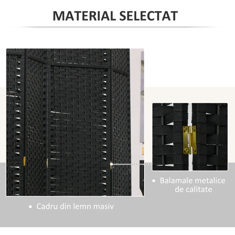 HOMCOM Paravan decorativ pliabil cu 6 panouri, împletit, 240x170 cm, negru