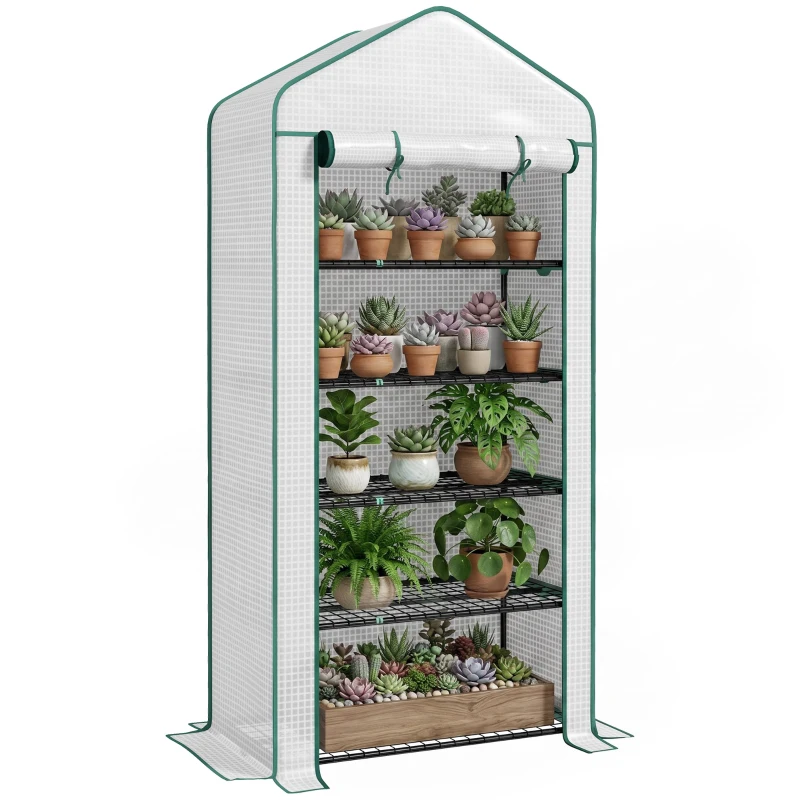 Outsunny Serre de jardin Serre 5 niveaux avec 1 porte enroulable, Bâche en PE Renforcée Résistante dim. 90L x 49l x 193H cm