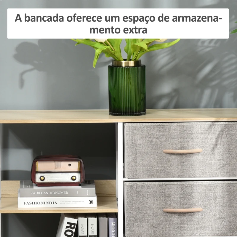 HOMCOM Cómoda de Estilo Industrial com Gavetas de Tecido Dobráveis e 2 Prateleiras 80x29x71 cm Madeira e Cinza Claro