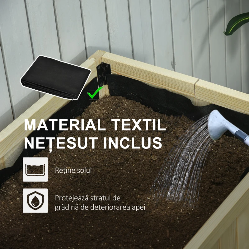 Outsunny Jardinieră Ridicată Pliabilă, Pat pentru Grădină în Lemn de Brad cu 4 Orificii de Drenaj, pentru Grădină, Terasă, Balcon, 115x56x76 cm, Culoare Lemn