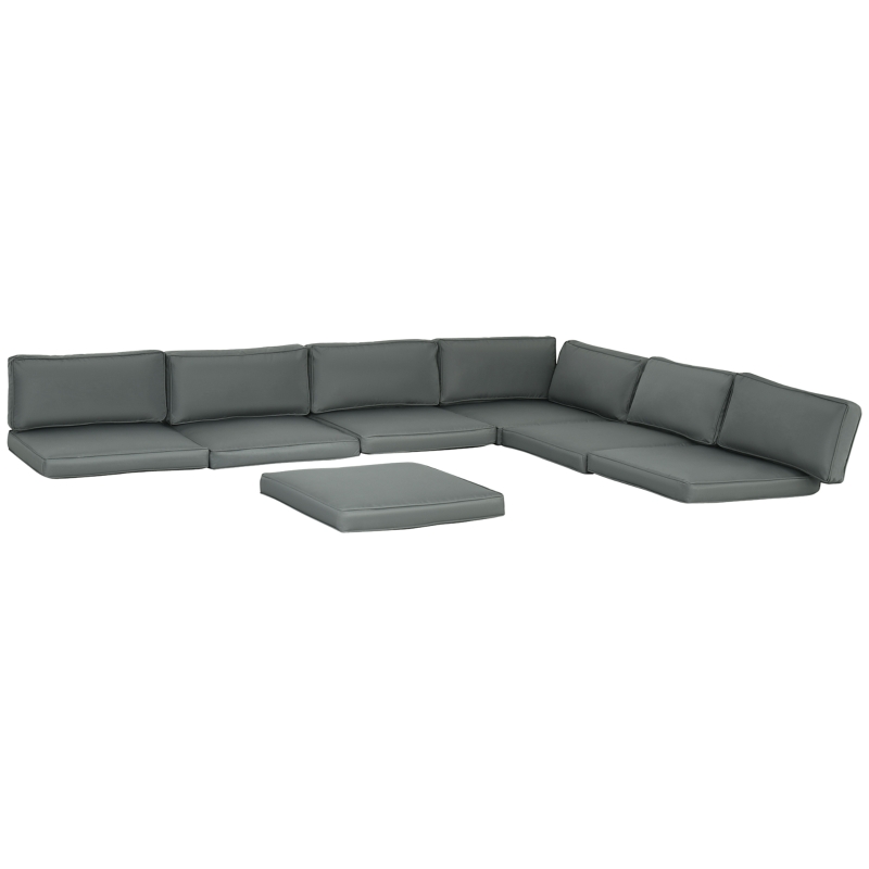 Outsunny Replacement Cushions for Rattan Furniture - 14 Piece Outdoor Seat Cushion Pad Set for Patio Conversation Set, Includes 7 Seat Cushions and 7 Back Cushions, Grey