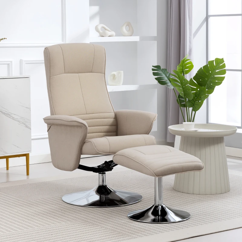 HOMCOM Fauteuil relax inclinable 135° pivotant 360° avec repose-pieds revêtement tissu beige