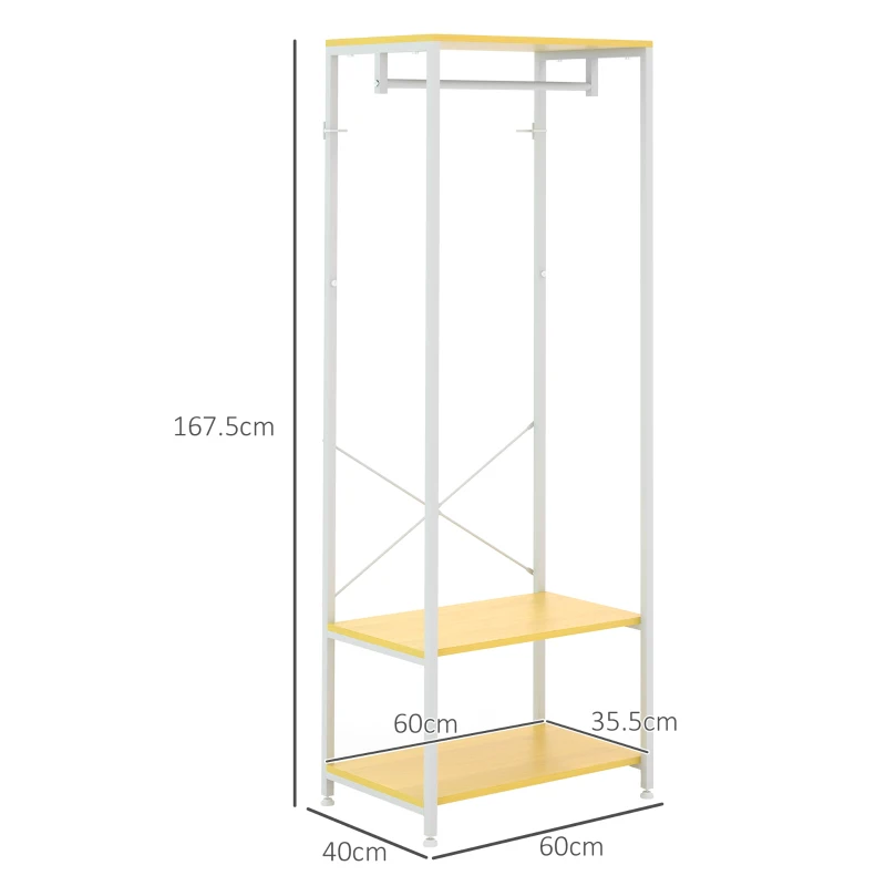 HOMCOM Cuier Mobil 2 în 1 cu Raft pe 2 Niveluri, din Oțel și PAL, 60x40x167.5 cm