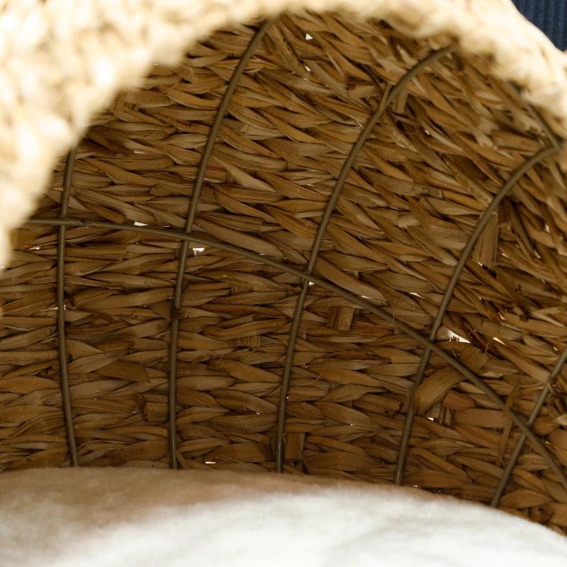PawHut Cama para Gato Casa para Gatos Almofada Macia Interior Espaçoso em Junco 45x41x37 cm Castanho