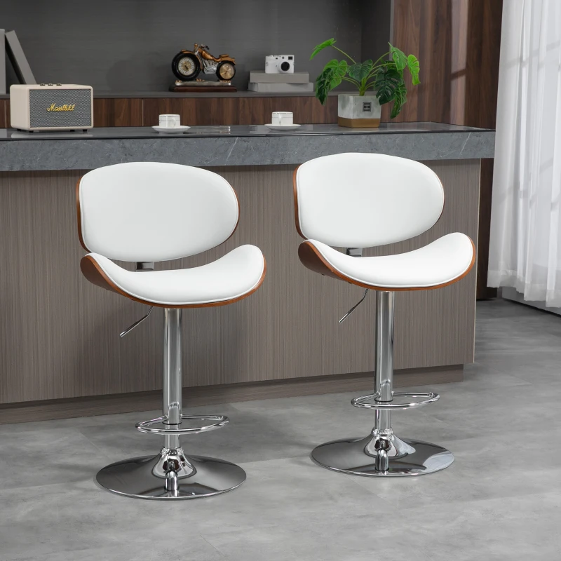 HOMCOM Lot de 2 chaises de bar tabouret hauteur réglable revêtement synthétique 53 x 52 x 92-112 cm blanc
