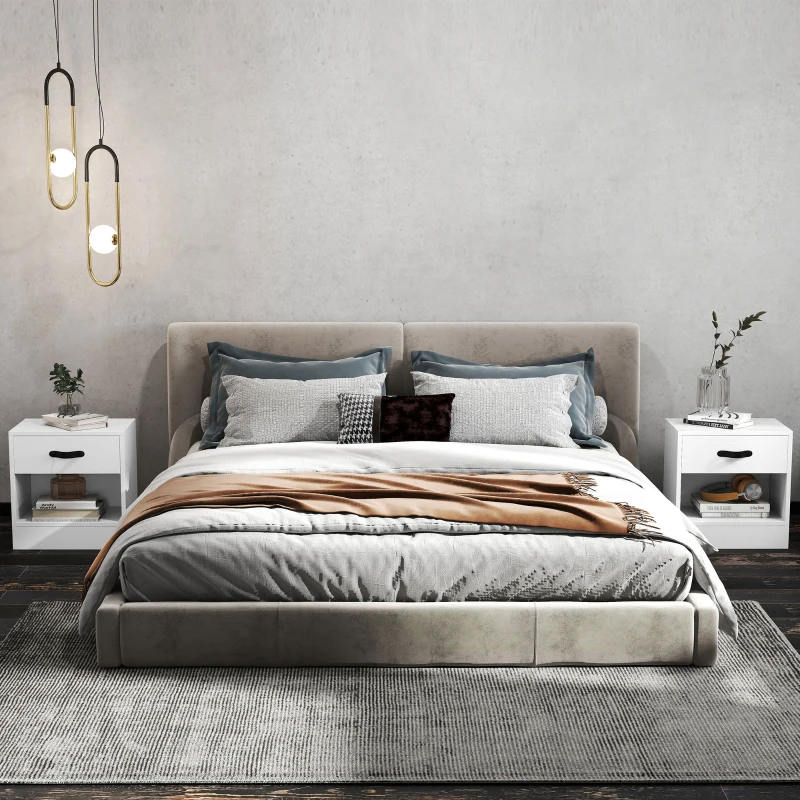 HOMCOM Pack de 2 Mesitas de Noche con Cajón y Compartimento Abierto para Salón 39x28x41 cm Blanco