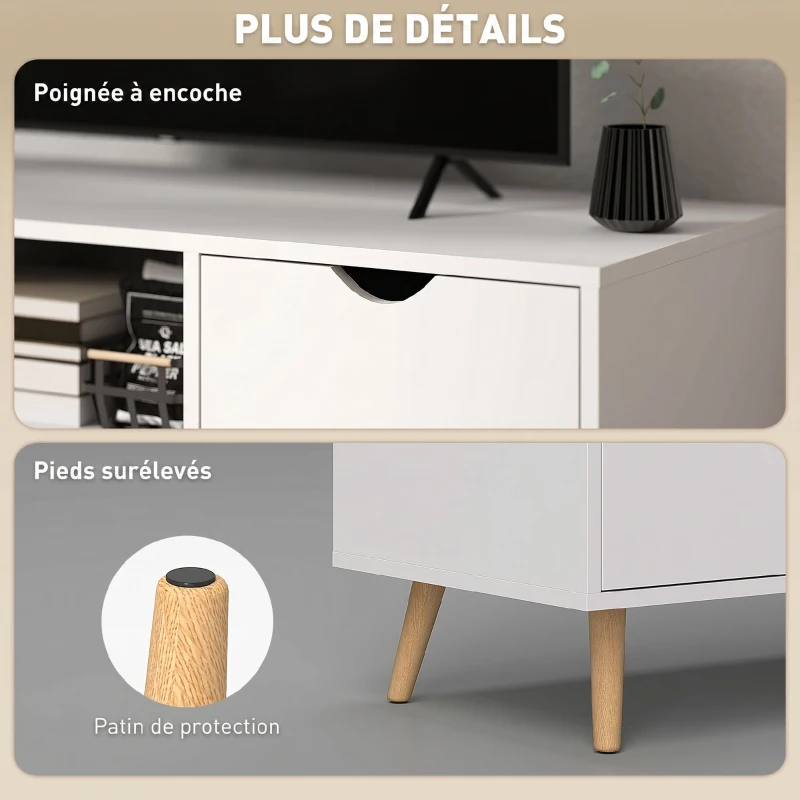 HOMCOM Meuble TV Banc TV Buffet bas Meuble de rangement sur pied avec 2 placards en Bois pour Chambre Salon