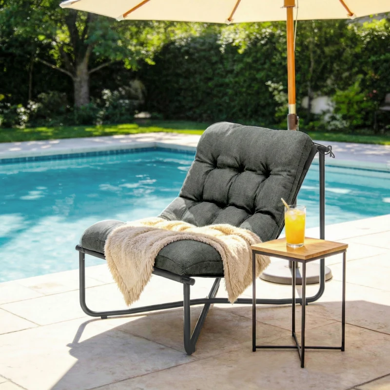 Outsunny Lounge Sessel Outdoor Ergonomischer Gartensessel mit hautfreundlich Kissen Breiter Sitz Stahlrahmen Dunkelgrau