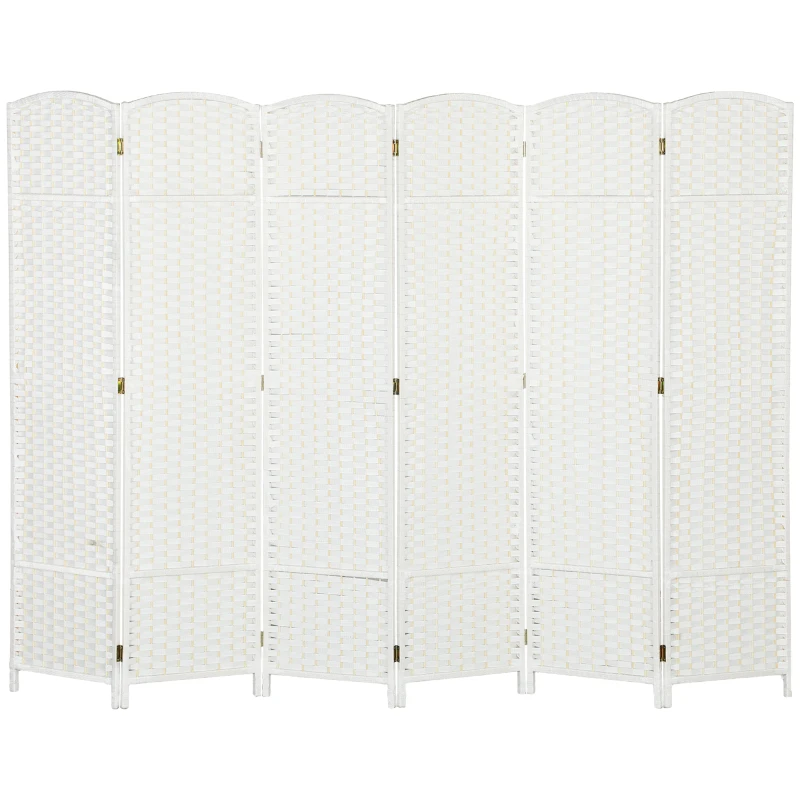 HOMCOM 6-teiliger Raumtrenner, Faltbarer Sichtschutz, Sichtschutzwand für Wohnzimmer, Schlafzimmer, Homeoffice, Weiß(m-10)