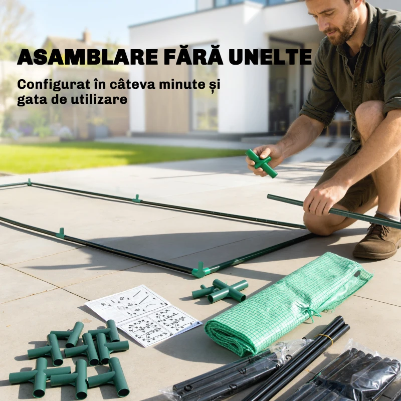 Outsunny, seră de grădină cu acoperire din PE, ușă rulantă și ferestre cu plasă, 170x68x200 cm, verde