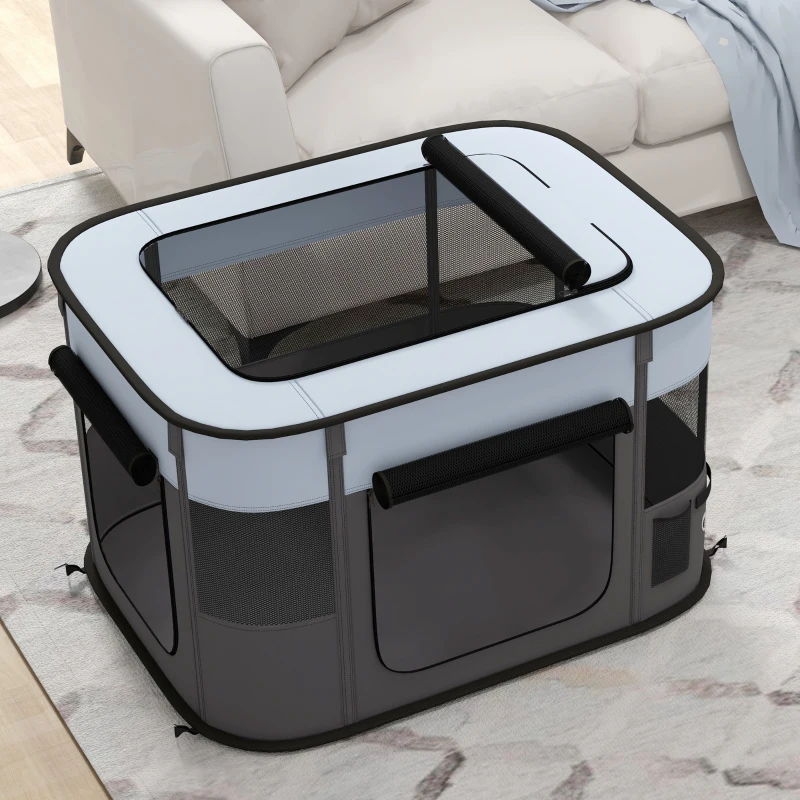 PawHut Cercado dobrável para cão gato pequenos animais em tecido Oxford com arrumação 84 x 64 x 53 cm cinza e preto