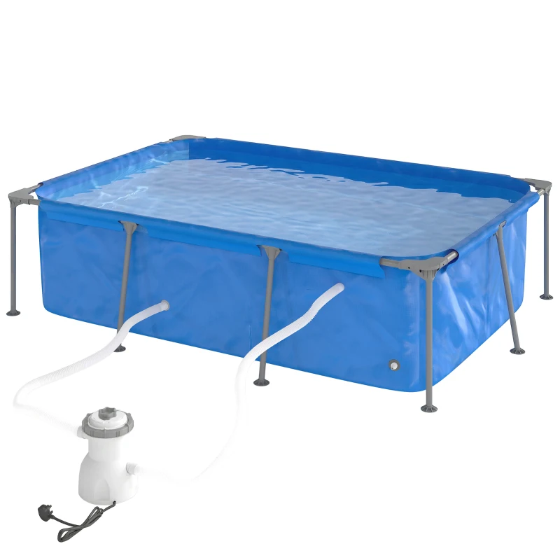 Outsunny Piscine Tubulaire Rectangulaire et Piscine Hors Sol avec Pompe Structure Stable en Acier 260x181x67 cm Bleu