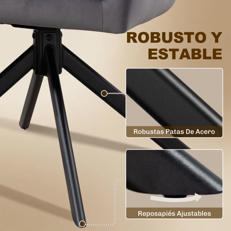 HOMCOM Juego de 2 Sillas de Comedor Giratorias con Reposabrazos Respaldo Acolchado Tapizado en Terciopelo Patas de Acero Gris