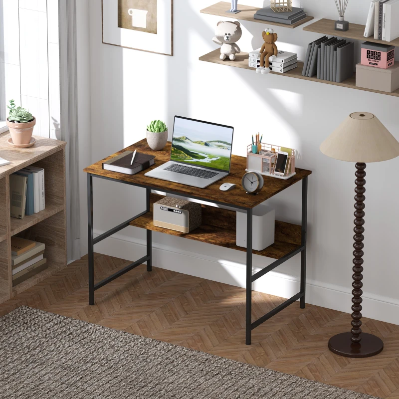 HOMCOM 2-Tier Computer Desk, 100 x 60 cm, Rustic Brown