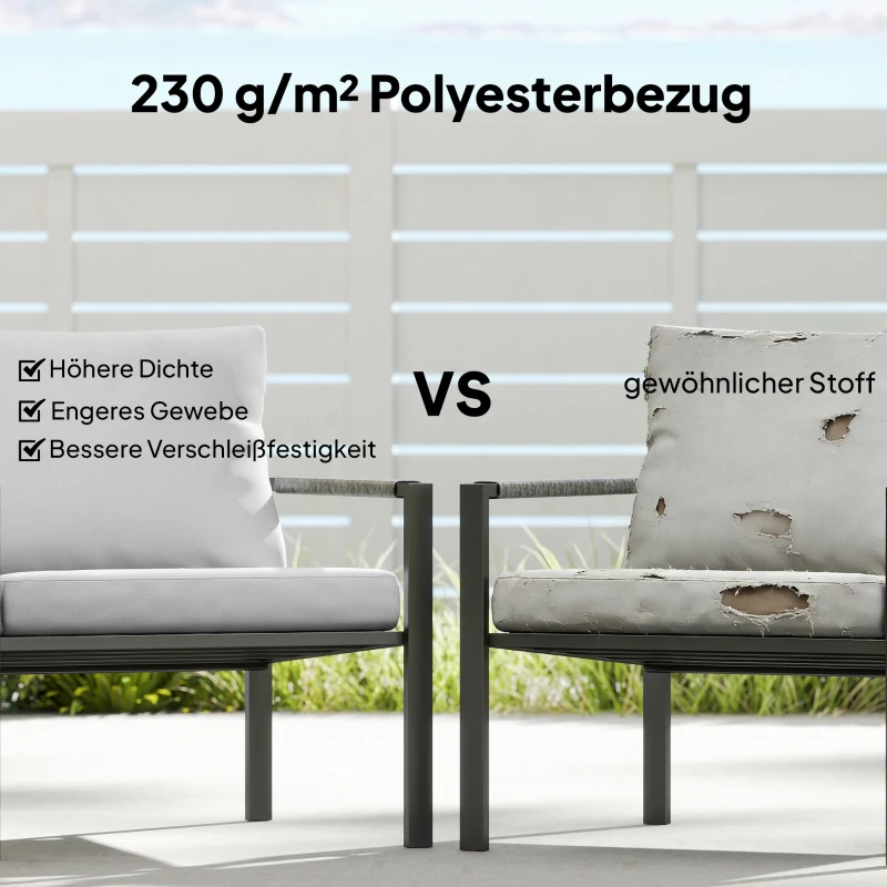 Outsunny Gartenmöbel Set 4 Personen wetterfest Balkonmöbel-Set mit 2er Sofa, Sessel Sitzkissen Beistelltisch Hellgrau