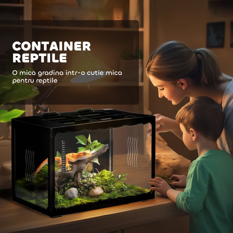 Pawhut Terariu din Sticla 60×40×40,5 cm – Pentru testoase & Reptile