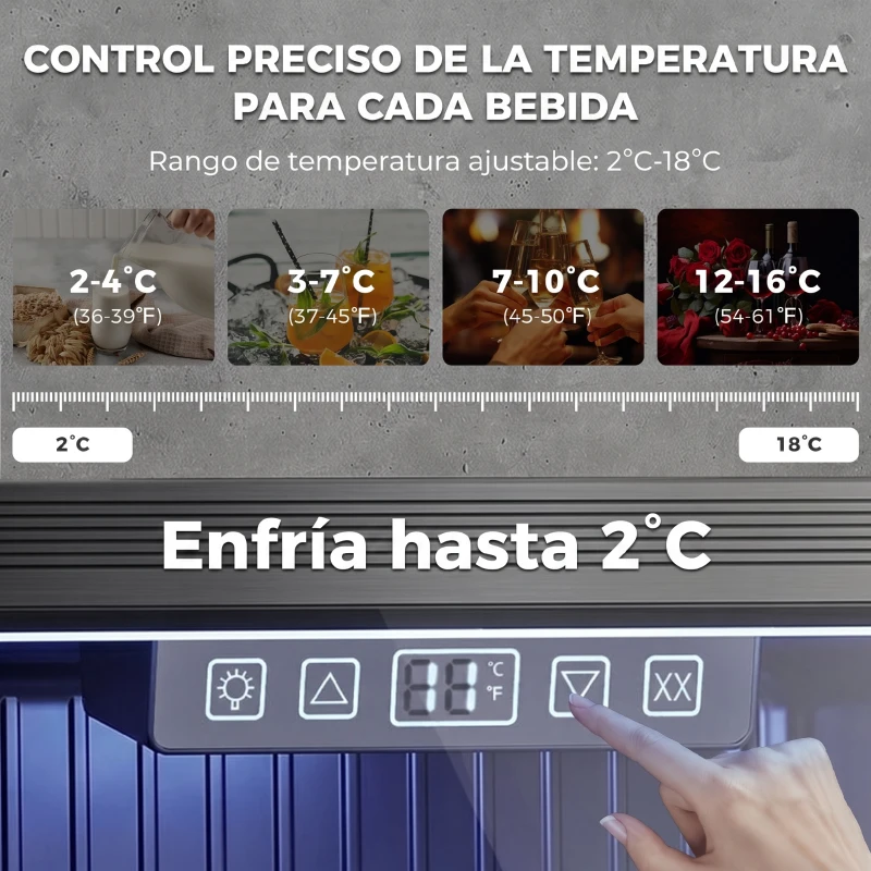 HOMCOM Frigorífico de Bebidas 50 L con Puerta de Vidrio Doble Iluminación LED Estante Ajustable para 48 Latas