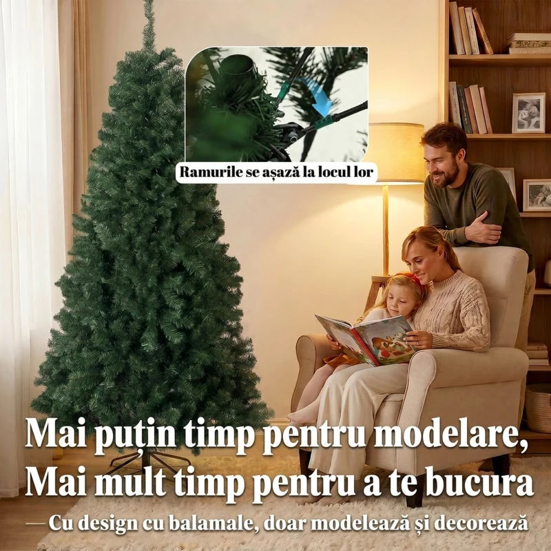 HOMCOM Brad de Crăciun Artificial 200 cm cu 1000 Ramuri și Bază Pliabilă, Verde