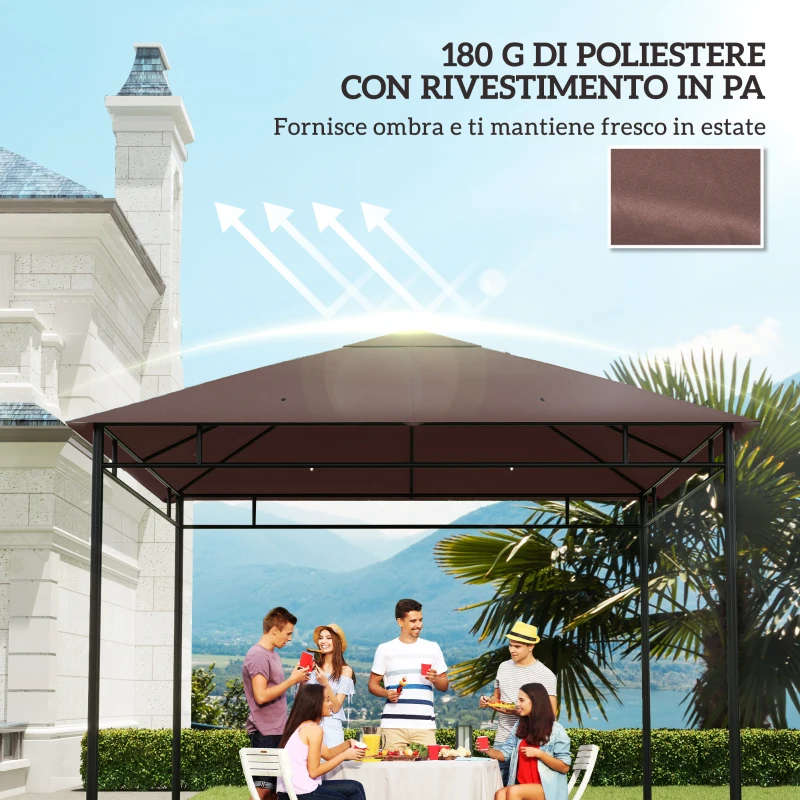 Outsunny Tetto di Ricambio per Gazebo 3x3 m da Giardino, Telo Gazebo Resistente all'Acqua in Poliestere 180g/㎡ con 8 Fori di Drenaggio e Prese d'Aria, Solo Copertura, 298x298 cm, Caffè