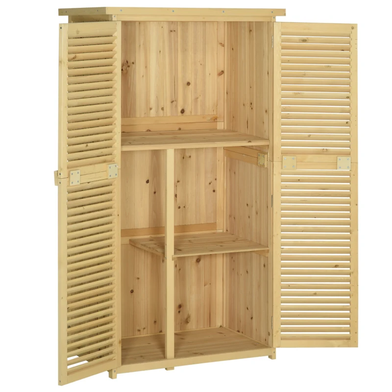 Outsunny Cobertizo de Madera Caseta Exterior Armario para Herramientas de Jardinería Persiana Delantera Compartimientos de Diferentes Tamaños 87x46.5x160cm Madera Maciza