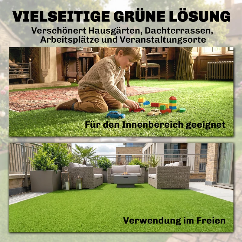 Outsunny Kunstrasen 100x400cm selbstentwässernd Outdoor Teppich mit 10mm Höhe Grün