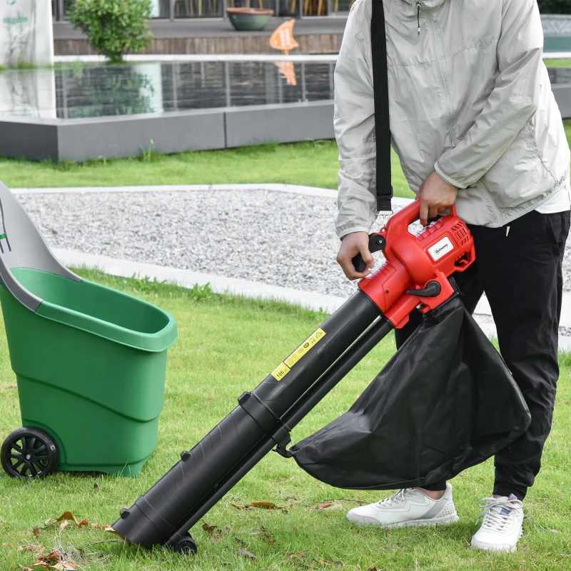 Outsunny 3-In-1 Elektro Laubsauger Laubbläser 3000 W Elektro-Vakuumgebläse Elektro-Laubbläser Gartenblattgebläse mit 45-Liter Fangsack Kunststoff Rot+Schwarz 118 x 17 x 34 cm