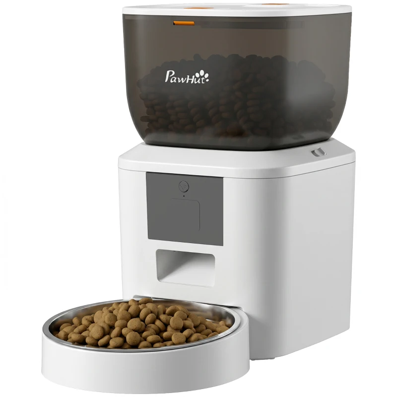 PawHut Distributore Automatico Cibo Gatti 4L WiFi 2.4G, App Controllo con Registratore 10s, Ciotola, Bianco